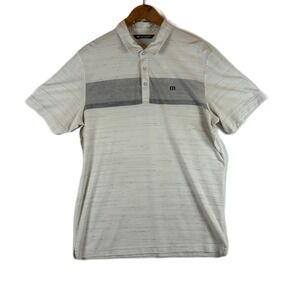 Travis Mathew Mens Polo Shirt Size L‎ White Gray Striped Golf Casual